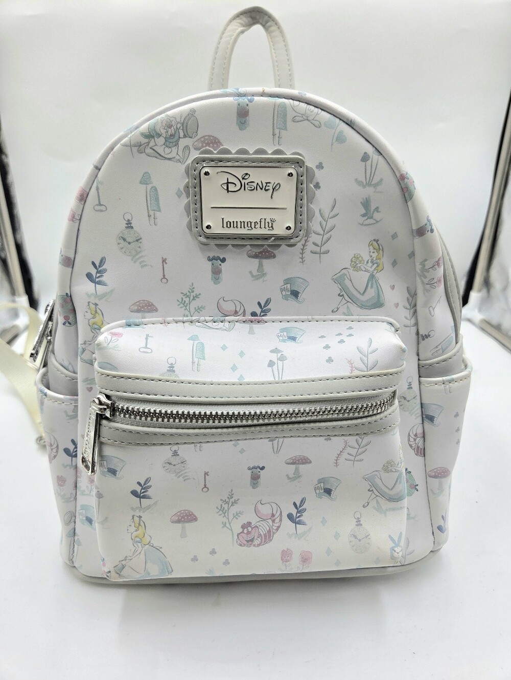 Loungefly Disney Preowned Alice in Wonderland Floral Mini Backpack White.